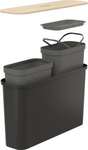 Lajitteluastiasetti SmartStore Collect Slim Set Musta 46 l + vanerikansi