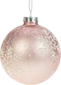 Lasipallo vaaleanpunainen 8 cm lumihiutalekuvio