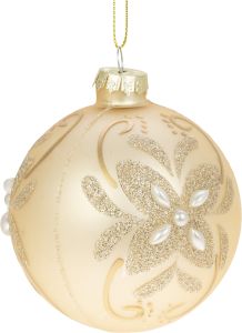 Lasipallo kultainen 8 cm kukkakuvio