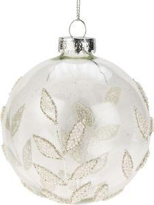 Lasipallo valkoinen 8 cm lehtikuvio