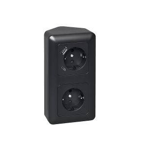 Pistorasia Opal 2S 16A IP20 PPR + 2 x USB A+C Musta 155 x 84 mm