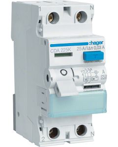 Vikavirtakytkin Hager CDA 225K 2x25A 30mA A