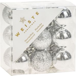 Joulupallolajitelma 3 cm 18 kpl hopea