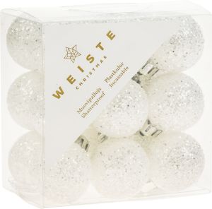 Joulupallolajitelma 3 cm 18 kpl valkoinen