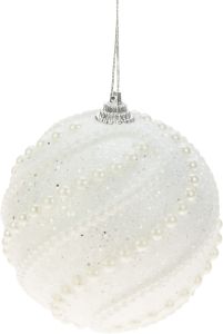 Joulupallo 8 cm valkoinen helmiraita