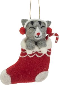 Joulukoriste kissa sukassa 13 cm punaharmaa