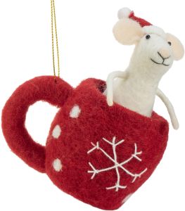 Joulukoriste hiiri mukissa 12 cm punavalkoinen