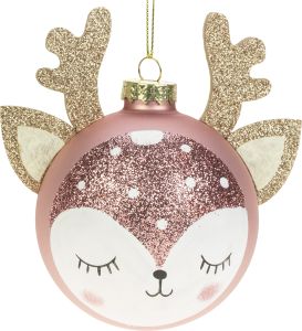 Joulupallo poro 8 cm pinkkikimalle