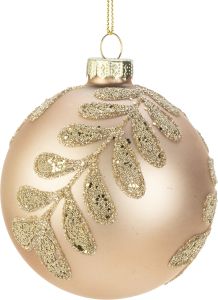 Joulupallo kimallelehti 8 cm vaaleanruskea