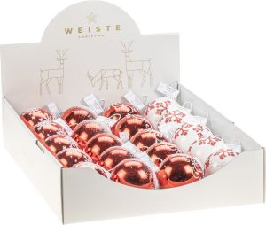 Joulupallo 6,5 cm kuvioitu punavalkoinen lajitelma