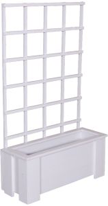 Kukkalaatikko köynnösritilällä 132 x 30 x 80 cm valkoinen