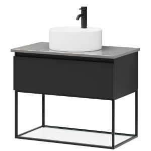 Kalustesetti lasihyllyllä Camargue Skärgård IQ+ Classic Integrated mattamusta 80 cm