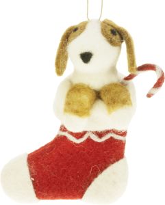 Joulukoriste koira sukassa 13 cm punaruskea