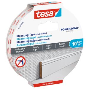 Asennusteippi tesa® tapetti- ja rappauspinnoille 10 kg/m 5 m x 19 mm