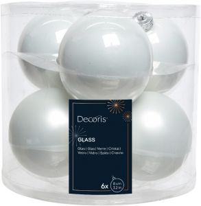 Joulupallolajitelma 8 cm 6 kpl valkoinen