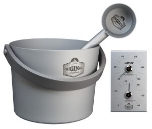 Setti: Kiulu ja kauha Harvia x Original Long Drink harmaa ja Lämpö- ja kosteusmittari Harvia x Original Long Drink harmaa