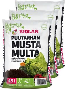 3 kpl Puutarhan Musta Multa Biolan 45 l