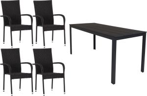 Setti pöytä Sunfun Anna 150 x 90 cm ja 4 kpl tuoli Sunfun Anna musta