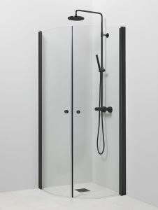 Suihkukulma Vihtan Pisara 4+4 Musta kirkas lasi