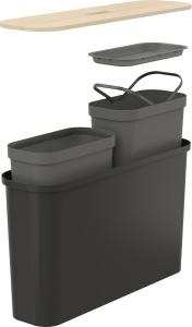 Lajitteluastiasetti SmartStore Collect Slim Set Musta 46 l + vanerikansi
